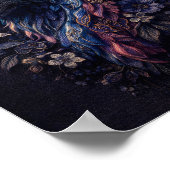 Poster Loup floral complexe esprit animal bleu violet (Coin)