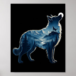 Poster Loup forêt de montagne éclairée par la lune exposi