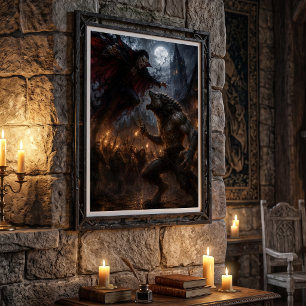 Poster Loup-garou contre vampire, bataille de fantasy méd