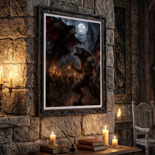 Poster Loup-garou contre vampire, bataille de fantasy méd