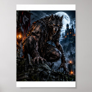 Poster Loup-Garou Musclé – T-Shirt Halloween Pleine Lune