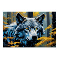 Loup gris en forêt dorée