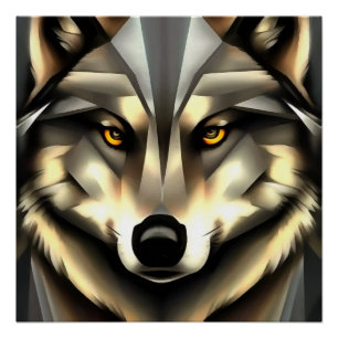 Poster Loup Gris En Style Art Géométrique