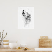 Poster Loup gris hurlant dans la peinture aquarelle (Cuisine)