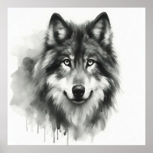 Poster Loup gris majestueux aquarelle époustouflante faun