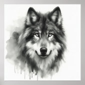 Poster Loup gris majestueux étonnant Aquarelle Faune (Devant)