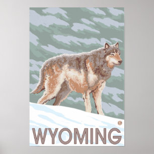 Poster Loup gris StandingWyoming