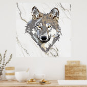 Poster Loup Gris Sur Marbre (Cuisine)