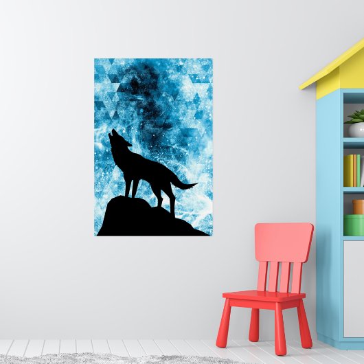 Poster Loup hurlant Fumée bleue enneigée d'hiver Abstrait (Pépinière 1)