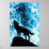 Poster Loup hurlant Fumée bleue enneigée d'hiver Abstrait (Devant)