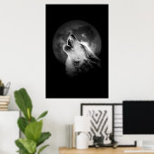 Poster Loup hurlant noir et blanc & Lune (Bureau à domicile)