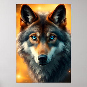 Poster Loup majestueux aux yeux bleus saisissants