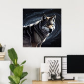 Poster Loup majestueux sous ciel étoilé (Bureau à domicile)