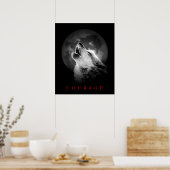 Poster Loup Motivationnel Black & White Fullmoon (Cuisine)