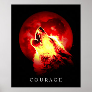 Poster Loup Motivationnel Nuit Rouge
