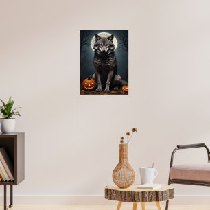 Poster Loup mystérieux avec art d'Halloween Citrouille