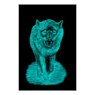 Poster Loup noir en colère dans la nuit
