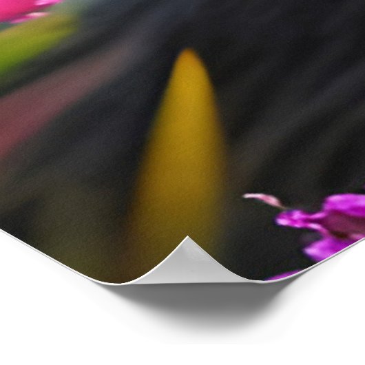 Poster Loup noir en fleurs roses (Coin)