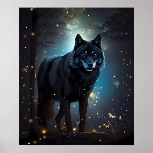 Poster Loup noir sombre et mystérieux (Devant)
