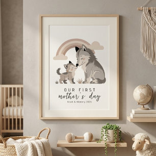 Poster Loup pastel Maman Chien Premier jour de la fête de