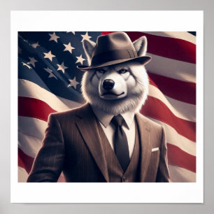 Poster Loup patriotique