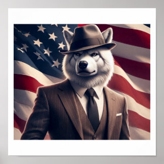 Poster Loup patriotique