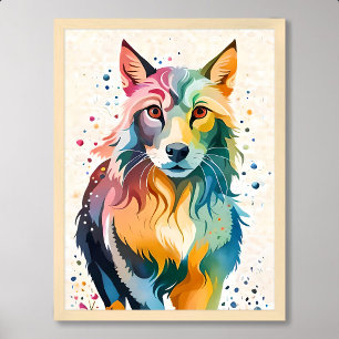 Poster loup peindre chien mignon coloré la faune arc-en-c