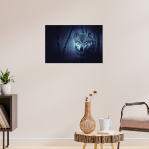 Poster Loup sauvage magique aux yeux bleus Extraordinaire