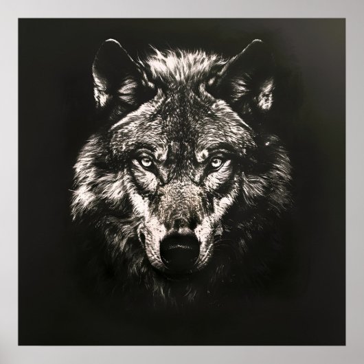 Poster Loup sauvage monochrome majestueux (Devant)