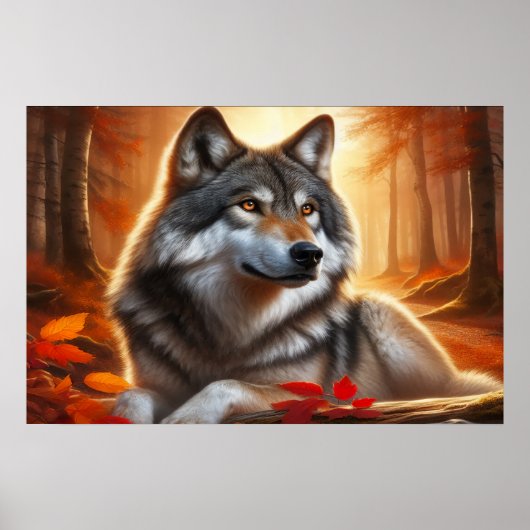 Poster Loup solitaire dans la forêt : Solitude dans la na (Devant)