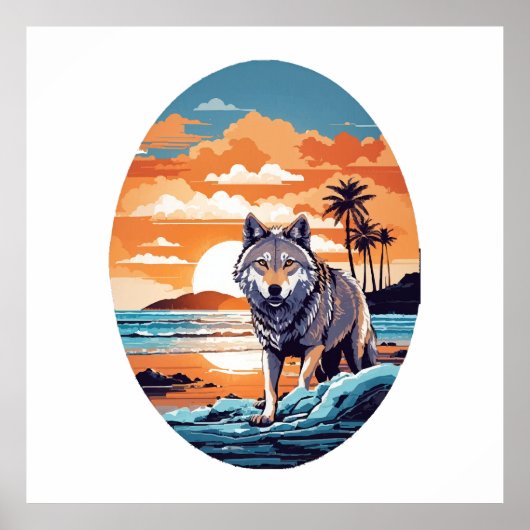 Poster Loup sur la plage (Devant)