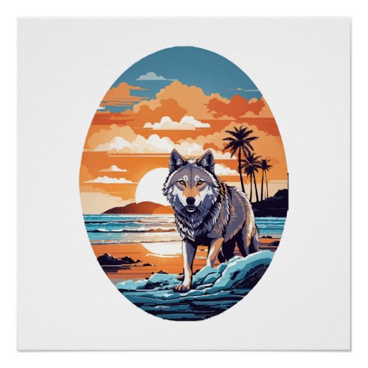 Poster Loup sur la plage (Devant)