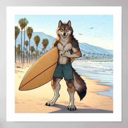 Poster Loup surfeur (Devant)