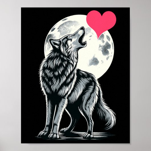 Poster Loup tenant un cœur Saint-Valentin Jolies Loups Va (Devant)