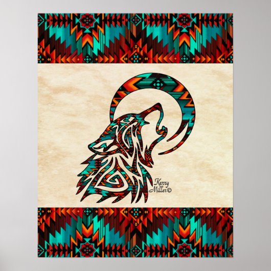 Poster Loup tribal (Devant)