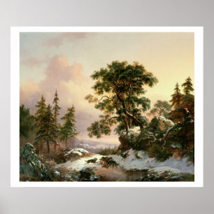 Poster Loups dans un paysage d'hiver (huile sur le