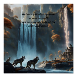 Poster Loups sauvages à la cascade Oasis Pillar bougie