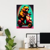 Poster L'ours cool à cheval sur un scooter rose (Bureau à domicile)