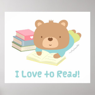 Poster L'Ours En Teddy Aime À Lire Pour Les Enfants