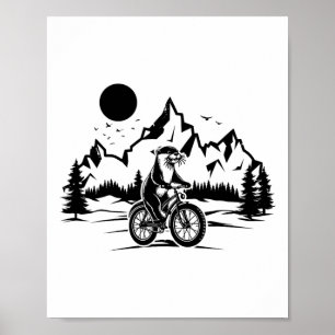 Poster Loutre à vélo cyclisme vintage VTT loutre