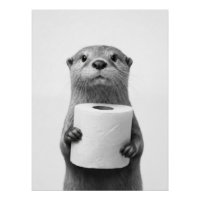 Loutre stoïque noir et blanc tenant un rouleau de