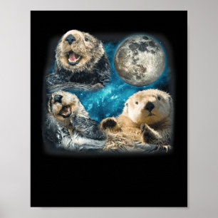 Poster Loutres De Mer Drôle Avec Mème De Lune Animal Pour