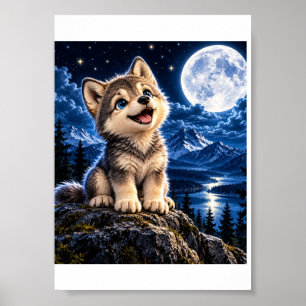 Poster Louveteau Mignon – Aventure au Clair de Lune