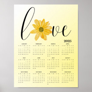 Poster Love and Flowers Yellow 2025 Wall Calendar