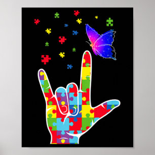 Poster Love ASL Signal Langue Puzzle Papillon Autisme Awa