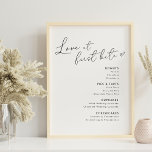 Poster Love at First Bite Mariage Desserts Menu Sign<br><div class="desc">Carte des desserts mariages sur mesure avec affiche "L'amour au premier morceau",  calligraphie cardiaque élégante au design moderne noir et blanc.</div>