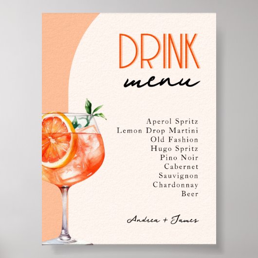 Poster Love at First Spritz Mariage Drinks Menu (Devant)