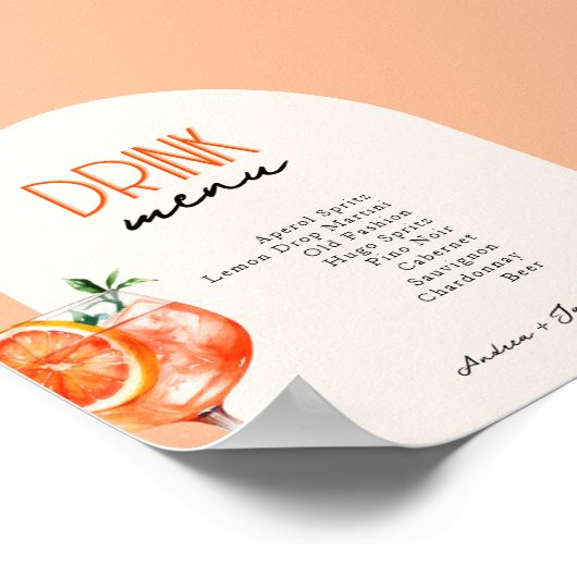 Poster Love at First Spritz Mariage Drinks Menu (Coin)