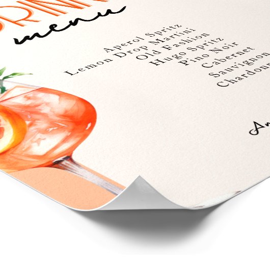 Poster Love at First Spritz Mariage Drinks Menu (Coin)