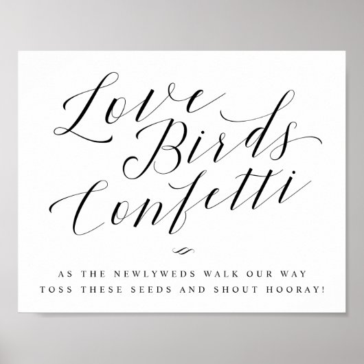 Poster Love Birds Confetti Seeds Calligraphy Wedding Sign (Devant)